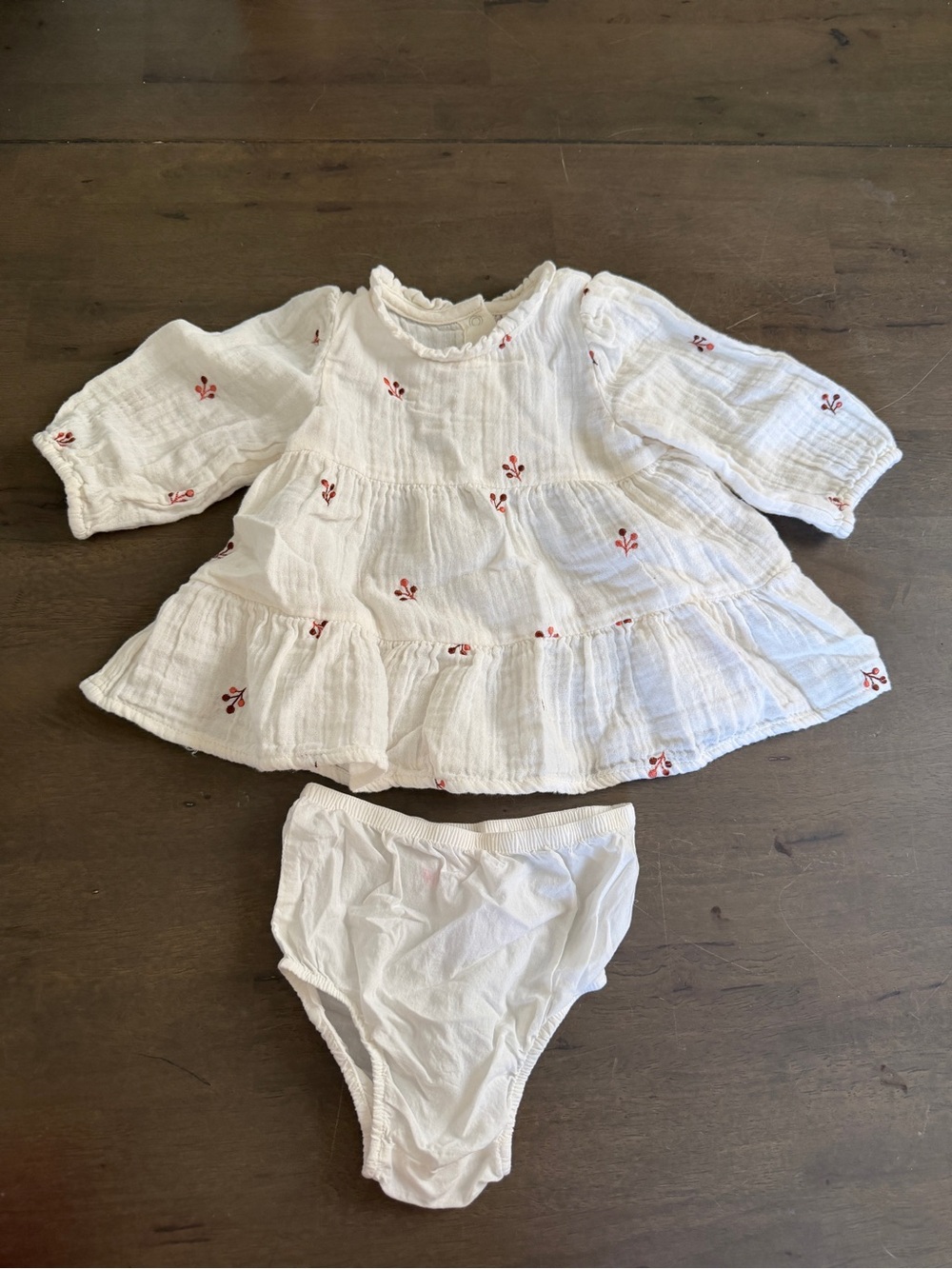 Cat and Jack Baby 2pc White Dress Set with Red Embroidery